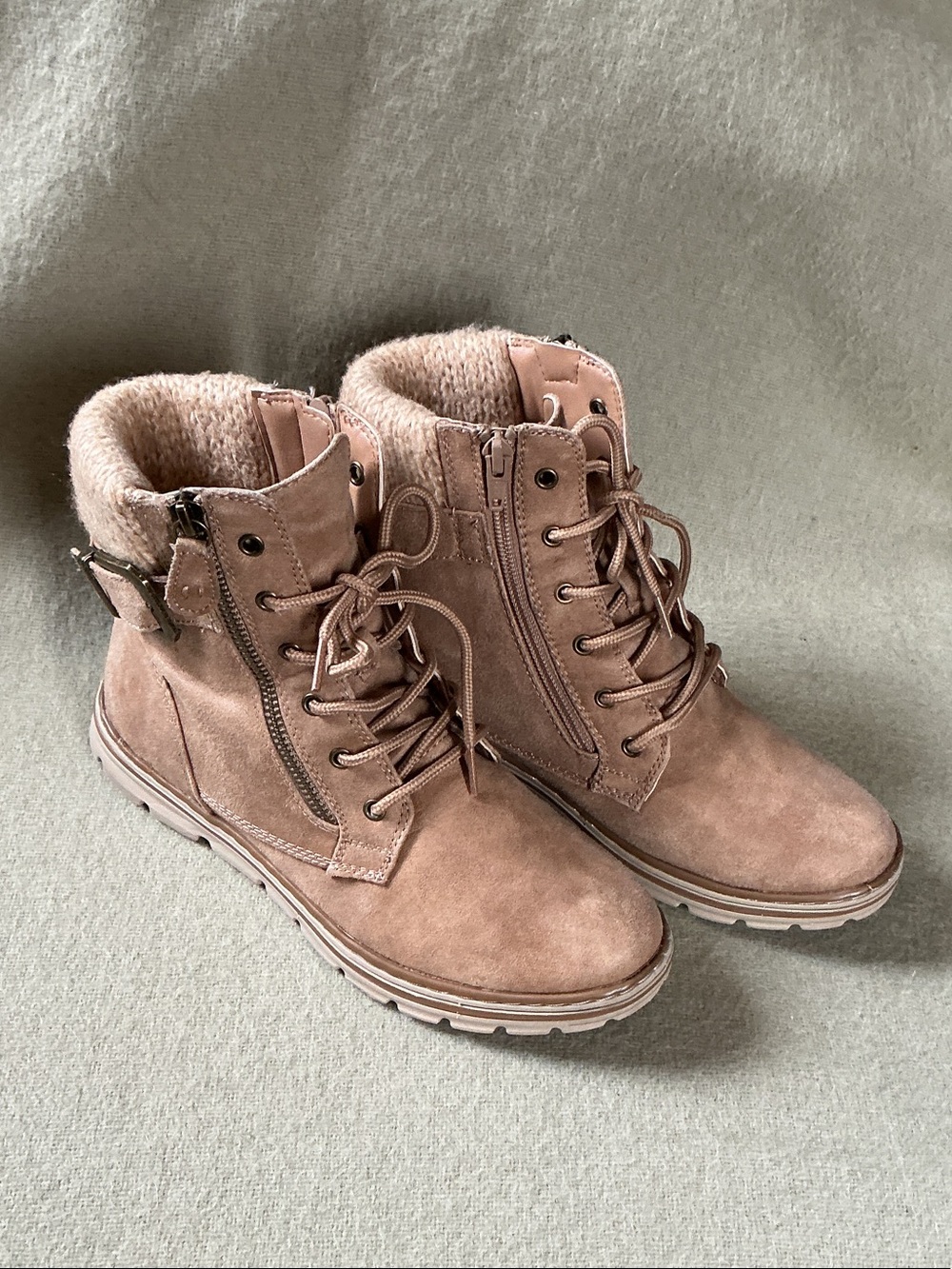 Cliffs by WHITE MOUNTAIN Blush Pink Suede Lace-Up Ankle Boots